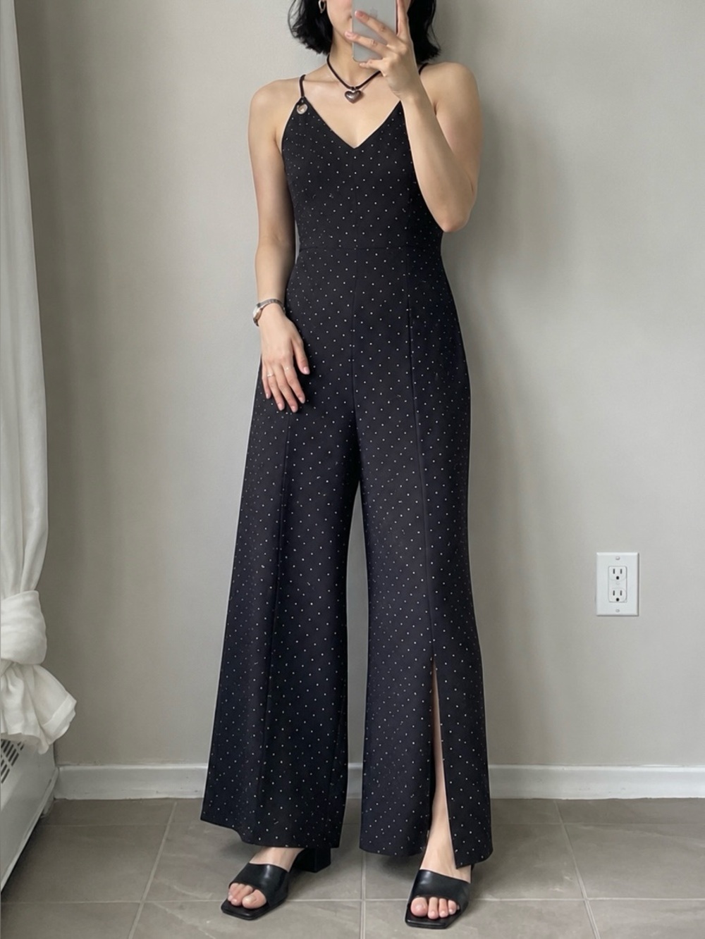 Spaghetti Black Polka Dot Wide-Leg Jumpsuit